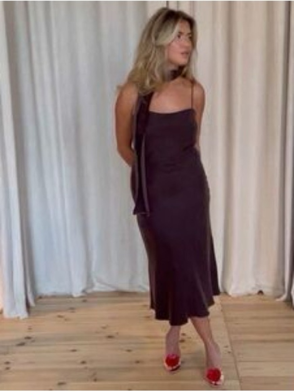 Djerf Avenue Midi Dream Dress – Dark Mocha, XS